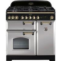 Rangemaster Classic Deluxe CDL90DFFRP/B 90cm Dual Fuel Range Cooker - Royal Pearl / Brass - A/A Rated, Grey