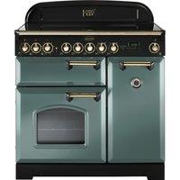 Rangemaster Classic Deluxe CDL90ECMG/B 90cm Electric Range Cooker with Ceramic Hob - Mineral Green / Brass - A/A Rated, Green