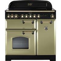 Rangemaster Classic Deluxe CDL90ECOG/B 90cm Electric Range Cooker with Ceramic Hob - Olive Green / Brass - A/A Rated, Green