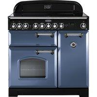 Rangemaster Classic Deluxe CDL90ECSB/C 90cm Electric Range Cooker with Ceramic Hob - Stone Blue / Ch