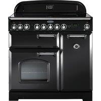 Rangemaster Classic Deluxe CDL90EICB/C 90cm Electric Range Cooker with Induction Hob - Charcoal Black / Chrome - A/A Rated, Black