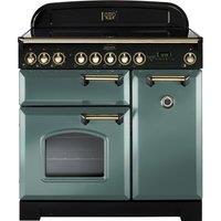 Rangemaster Classic Deluxe CDL90EIMG/B 90cm Electric Range Cooker with Induction Hob - Mineral Green / Brass - A/A Rated, Green