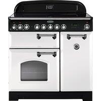 Rangemaster Classic Deluxe CDL90EIWH/C 90cm Electric Range Cooker with Induction Hob - White / Chrome - A/A Rated, White