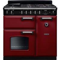 Rangemaster Classic CL90DFPBOR/CM1 90cm Dual Fuel Range Cooker with Gas Hob - Bordeaux / Chrome - A/A Rated, Red