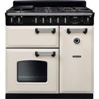 Rangemaster Classic CL90DFPPCR/CM1 90cm Dual Fuel Range Cooker with Gas Hob - Cream / Chrome - A/A Rated, Cream