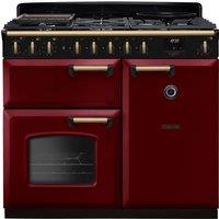 Rangemaster Classic Deluxe 100 Dual Fuel CLDL100DFPBOR/AB1 100cm Dual Fuel Range Cooker with Gas Hob - Bordeaux / Antique Brass - A Rated, Red