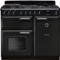 Rangemaster Classic Deluxe 100 Dual Fuel CLDL100DFPCBL/CM1 100cm Dual Fuel Range Cooker with Gas Hob - Charcoal Black / Chrome - A/A Rated, Black