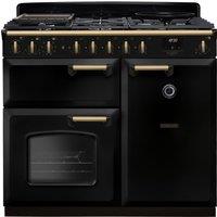 Rangemaster Classic Deluxe 100 Dual Fuel CLDL100DFPGBL/AB1 100cm Dual Fuel Range Cooker with Gas Hob - Black / Antique Brass - A Rated, Black