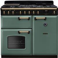 Rangemaster Classic Deluxe 100 Dual Fuel CLDL100DFPMGR/AB1 100cm Dual Fuel Range Cooker with Gas Hob - Mineral Green / Antique Brass - A Rated, Green