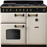 Rangemaster Classic Deluxe 100 Dual Fuel CLDL100DFPPCR/AB1 100cm Dual Fuel Range Cooker with Gas Hob - Cream / Antique Brass - A Rated, Cream