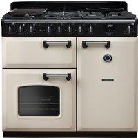Rangemaster Classic Deluxe 100 Dual Fuel CLDL100DFPPCR/CM1 100cm Dual Fuel Range Cooker with Gas Hob - Pale Cream / Chrome - A Rated, Cream