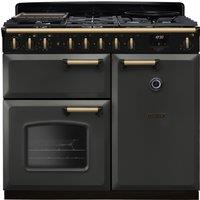Rangemaster Classic Deluxe 100 Dual Fuel CLDL100DFPSLT/AB1 100cm Dual Fuel Range Cooker with Gas Hob - Slate / Antique Brass - A Rated, Grey
