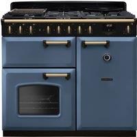 Rangemaster Classic Deluxe 100 Dual Fuel CLDL100DFPSTB/AB1 100cm Dual Fuel Range Cooker with Gas Hob - Stone Blue / Antique Brass - A Rated, Blue