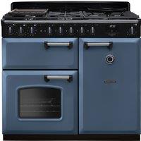 Rangemaster Classic Deluxe 100 Dual Fuel CLDL100DFPSTB/CM1 100cm Dual Fuel Range Cooker with Gas Hob - Stone Blue / Chrome - A/A Rated, Blue