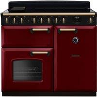Rangemaster Classic Deluxe CLDL100EIPBOR/AB1 100cm Electric Range Cooker with Induction Hob - Bordeaux / Antique Brass - A/A Rated, Red