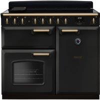 Rangemaster Classic Deluxe CLDL100EIPCBL/AB1 100cm Electric Range Cooker with Induction Hob - Charcoal Black / Antique Brass - A/A Rated, Black