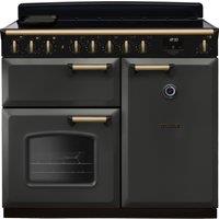 Rangemaster Classic Deluxe CLDL100EIPSLT/AB1 100cm Electric Range Cooker with Induction Hob - Slate / Antique Brass - A/A Rated, Grey