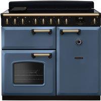 Rangemaster Classic Deluxe CLDL100EIPSTB/AB1 100cm Electric Range Cooker with Induction Hob - Stone Blue / Antique Brass - A/A Rated, Blue