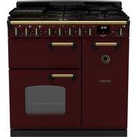Rangemaster Classic Deluxe 90 CLDL90DFPBOR/AB1 90cm Dual Fuel Range Cooker with Gas Hob - Bordeaux / Chrome - A Rated, Red