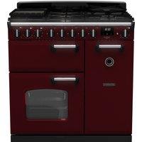 Rangemaster Classic Deluxe CLDL90DFPBOR/CM1 90cm Dual Fuel Range Cooker with Gas Hob - Bordeaux / Chrome - A Rated, Red