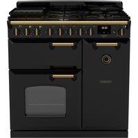 Rangemaster Classic Deluxe 90 CLDL90DFPGBL/AB1 90cm Dual Fuel Range Cooker with Gas Hob - Black / Antique Brass - A Rated, Black