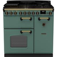 Rangemaster Classic Deluxe 90 CLDL90DFPMGR/AB1 90cm Dual Fuel Range Cooker with Gas Hob - Mineral Green / Antique Brass - A Rated, Green