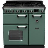 Rangemaster Classic Deluxe CLDL90DFPMGR/CM1 90cm Dual Fuel Range Cooker with Gas Hob - Mineral Green / Chrome - A Rated, Green