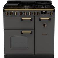 Rangemaster Classic Deluxe 90 CLDL90DFPSLT/AB1 90cm Dual Fuel Range Cooker with Gas Hob - Slate / Antique Brass - A Rated, Grey
