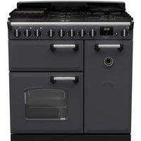 Rangemaster Classic Deluxe CLDL90DFPSLT/CM1 90cm Dual Fuel Range Cooker with Gas Hob - Slate / Chrome - A Rated, Grey