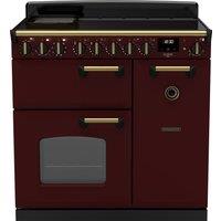 Rangemaster Classic Deluxe CLDL90EIPBOR/AB1 90cm Electric Range Cooker with Induction Hob - Bordeaux / Antique Brass - A/A Rated, Red