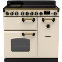 Rangemaster Classic Deluxe CLDL90EIPPCR/AB1 90cm Electric Range Cooker with Induction Hob - Cream / Antique Brass - A/A Rated, Cream