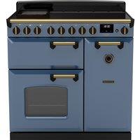 Rangemaster Classic Deluxe CLDL90EIPSTB/AB1 90cm Electric Range Cooker with Induction Hob - Stone Blue / Antique Brass - A/A Rated, Blue