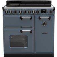 Rangemaster Classic Deluxe CLDL90EIPSTB/CM1 90cm Electric Range Cooker with Induction Hob - Stone Blue / Chrome - A/A Rated, Blue