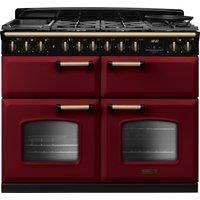 Rangemaster Classic Deluxe 110 CLDLB110DFPBOR/AB1 110cm Dual Fuel Range Cooker with Gas Hob - Bordeaux / Antique Brass - A/A/A Rated, Red