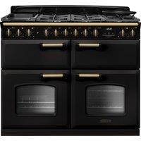 Rangemaster Classic Deluxe 110 CLDLB110DFPCBL/AB1 110cm Dual Fuel Range Cooker with Gas Hob - Charcoal Black / Antique Brass - A/A/A Rated, Black