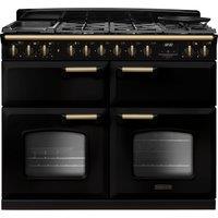 Rangemaster Classic Deluxe 110 CLDLB110DFPGBL/AB1 110cm Dual Fuel Range Cooker with Gas Hob - Black / Antique Brass - A/A/A Rated, Black