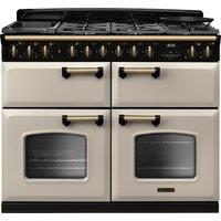 Rangemaster Classic Deluxe 110 CLDLB110DFPPCR/AB1 110cm Dual Fuel Range Cooker with Gas Hob - Pale Cream / Antique Brass - A/A/A Rated, Cream