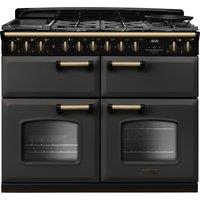 Rangemaster Classic Deluxe 110 CLDLB110DFPSLT/AB1 110cm Dual Fuel Range Cooker with Gas Hob - Slate / Antique Brass - A/A/A Rated, Grey