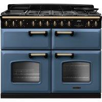 Rangemaster Classic Deluxe 110 CLDLB110DFPSTB/AB1 110cm Dual Fuel Range Cooker with Gas Hob - Stone Blue / Antique Brass - A/A/A Rated, Blue