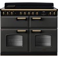 Rangemaster Classic Deluxe BC CLDLB110EIPSLT/AB1 110cm Electric Range Cooker with Induction Hob - Slate / Antique Brass - A/A Rated, Grey