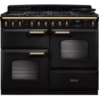 Rangemaster Classic Deluxe 110 CLDLO110DFPCBL/AB1 110cm Dual Fuel Range Cooker with Gas Hob - Charcoal Black / Antique Brass - A Rated, Black