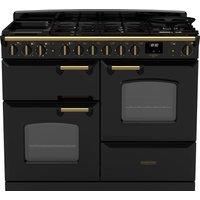 Rangemaster Classic Deluxe 110 CLDLO110DFPGBL/AB1 110cm Dual Fuel Range Cooker with Gas Hob - Black / Antique Brass - A Rated, Black