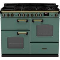 Rangemaster Classic Deluxe 110 CLDLO110DFPMGR/AB1 110cm Dual Fuel Range Cooker with Gas Hob - Mineral Green / Antique Brass - A Rated, Green