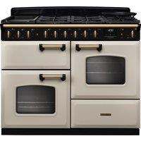 Rangemaster Classic Deluxe 110 CLDLO110DFPPCR/AB1 110cm Dual Fuel Range Cooker with Gas Hob - Cream / Antique Brass - A Rated, Cream