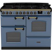 Rangemaster Classic Deluxe 110 CLDLO110DFPSTB/AB1 110cm Dual Fuel Range Cooker with Gas Hob - Stone Blue / Chrome - A Rated, Blue