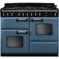 Rangemaster Classic Deluxe 110 CLDLO110DFPSTB/CM1 110cm Dual Fuel Range Cooker with Gas Hob - Stone Blue / Chrome - A Rated, Blue