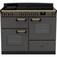 Rangemaster Classic Deluxe OC CLDLO110EIPSLT/AB1 110cm Electric Range Cooker with Induction Hob - Slate / Antique Brass - A/A Rated, Grey