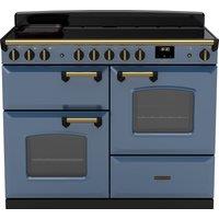 Rangemaster Classic Deluxe OC CLDLO110EIPSTB/AB1 110cm Electric Range Cooker with Induction Hob - Stone Blue / Antique Brass - A/A Rated, Blue