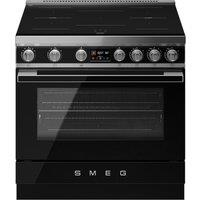 Smeg Portofino CPF90I1PBL2 90cm wide Electric Range Cooker with Induction Hob - Black - A Rated, Black