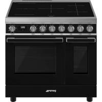 Smeg Portofino CPF92IMBL 90cm Electric Range Cooker with Induction Hob - Black - A/A Rated, Black